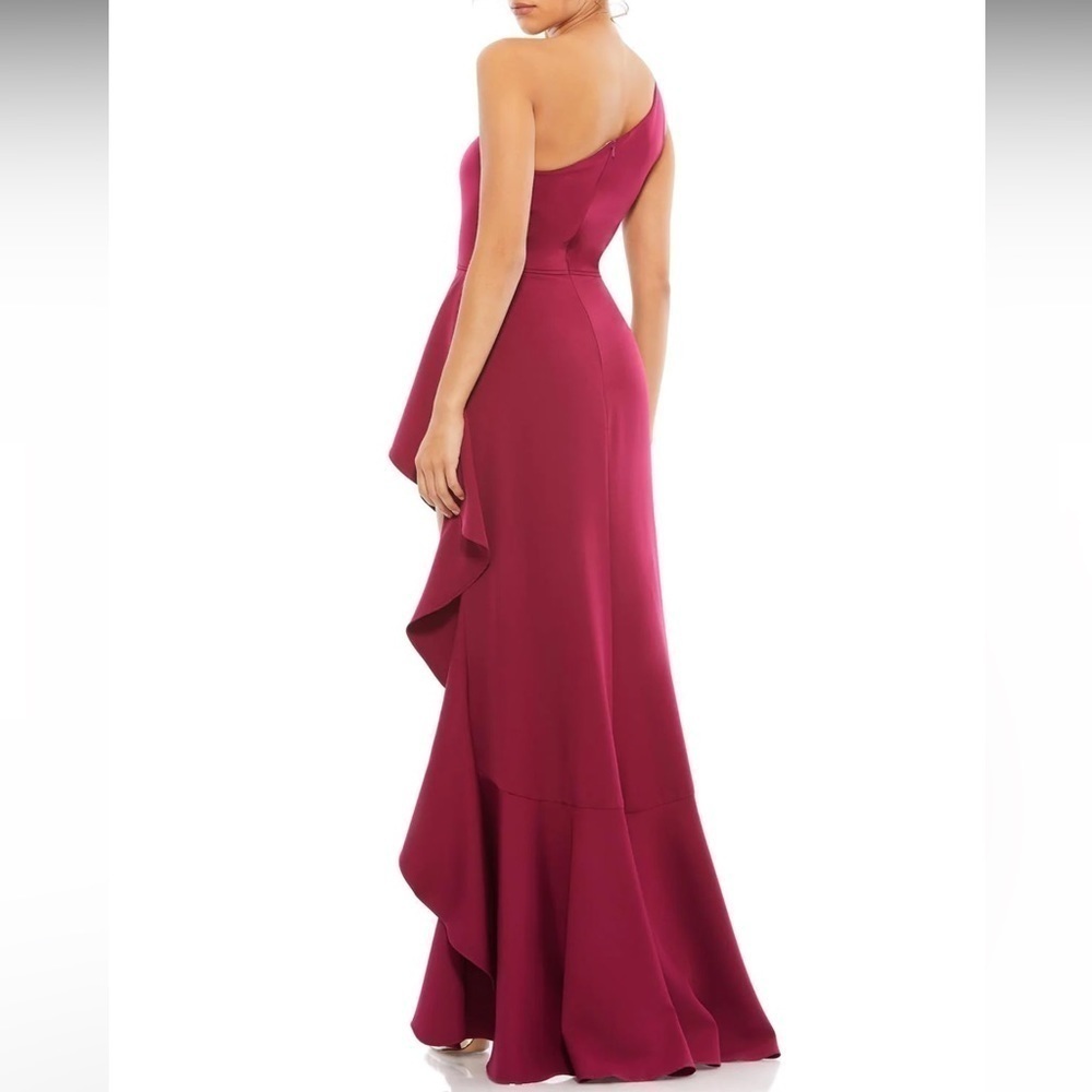 NWT Ieena for Mac Duggal One Shoulder High Slit Ruffle Gown Size 8 - Picture 2 of 10
